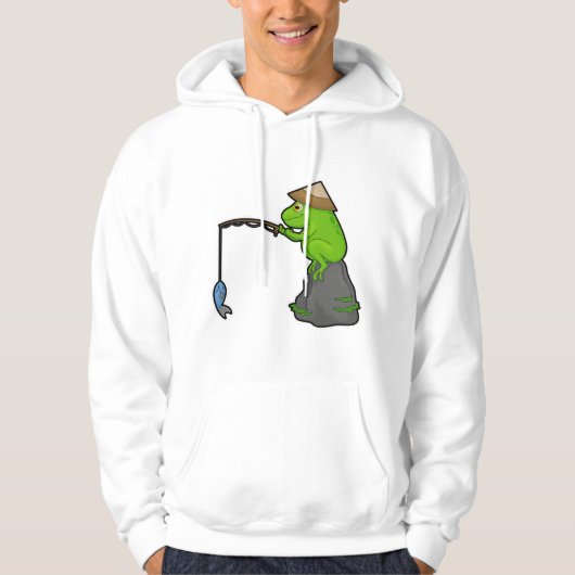 Frosch auf Stein beim Angeln mit Angelrute & Fisch Hoodie (Vorderseite)