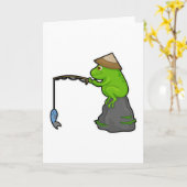 Frosch auf Stein beim Angeln mit Angelrute & Fisch Karte (Gelbe Blume)