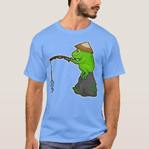 Frosch auf Stein beim Angeln mit Angelrute Fisch T-Shirt