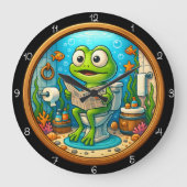 Frosch auf Toilette Funny Große Wanduhr (Vorderseite)
