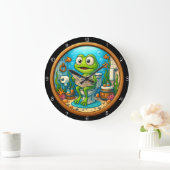 Frosch auf Toilette Funny Große Wanduhr (Zuhause)