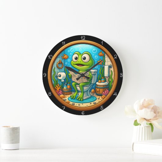 Frosch auf Toilette Funny Große Wanduhr (Zuhause)