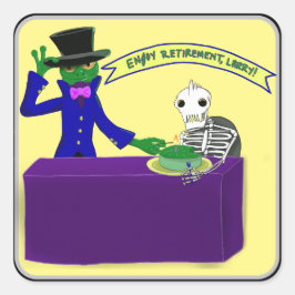 Frosch-Aufkleber für die angemessene Altersvorsorg Quadratischer Aufkleber