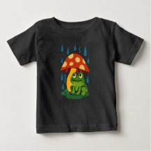 Frosch aus kaltem Cartoon unter Toadstool Regensch