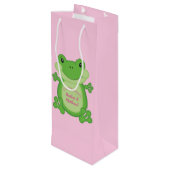 Frosch Baby Dusche Pink Geschenktüte Für Weinflaschen (Rückseite Schrägansicht)
