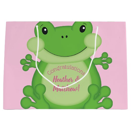 Frosch Baby Dusche Pink Große Geschenktüte (Vorderseite)