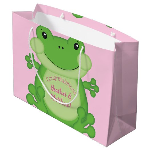 Frosch Baby Dusche Pink Große Geschenktüte (Rückseite Schrägansicht)
