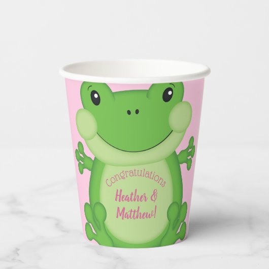 Frosch Baby Dusche Pink Pappbecher (Rückseite)