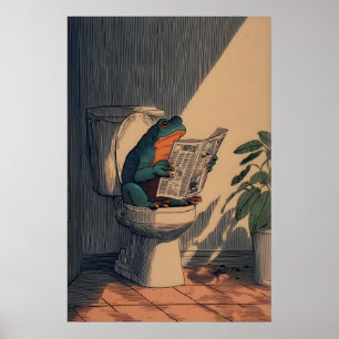 Frosch-Badezimmer-Kunst Minimalistische Liniendraw Poster