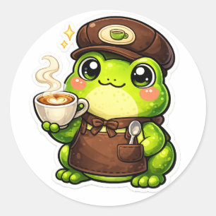 Frosch Barista Runder Aufkleber