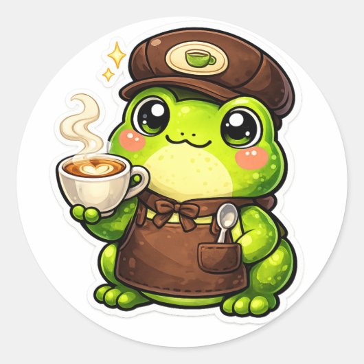 Frosch Barista Runder Aufkleber (Vorderseite)