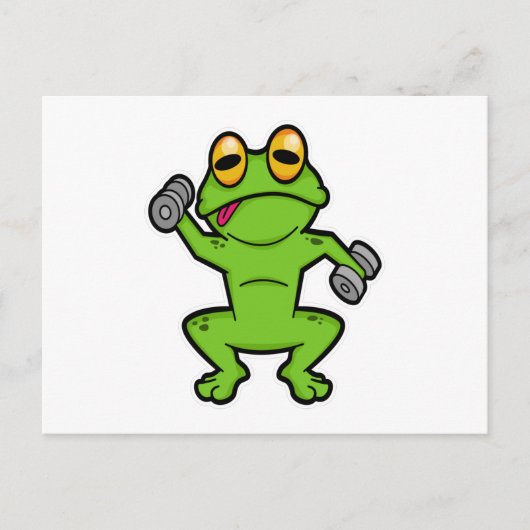 Frosch bei Schultertraining mit Hanteln Postkarte (Vorderseite)