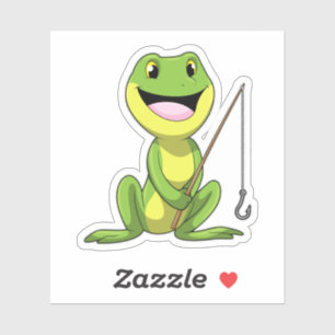 Frosch beim Angeln mit Angelrute Aufkleber