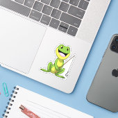 Frosch beim Angeln mit Angelrute Aufkleber (Laptop mit iPhone)