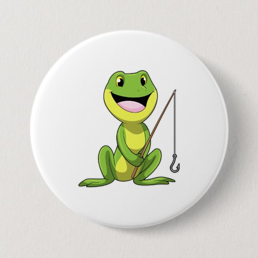 Frosch beim Angeln mit Angelrute Button (Vorderseite)