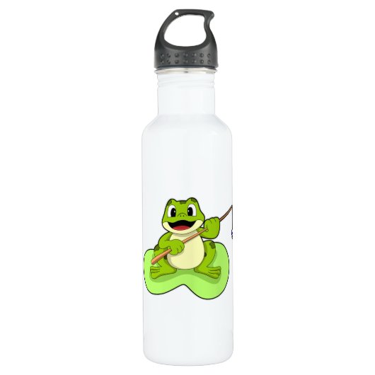 Frosch beim Angeln mit Angelrute Edelstahlflasche (Vorderseite)