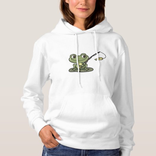 Frosch beim Angeln mit Angelrute Hoodie (Vorderseite)