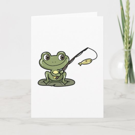 Frosch beim Angeln mit Angelrute Karte (Vorderseite)