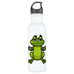 Frosch beim Biceps-Training mit Dumbells Edelstahlflasche