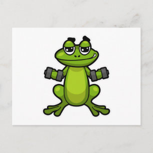 Frosch beim Bizepstraining mit Hanteln Postkarte