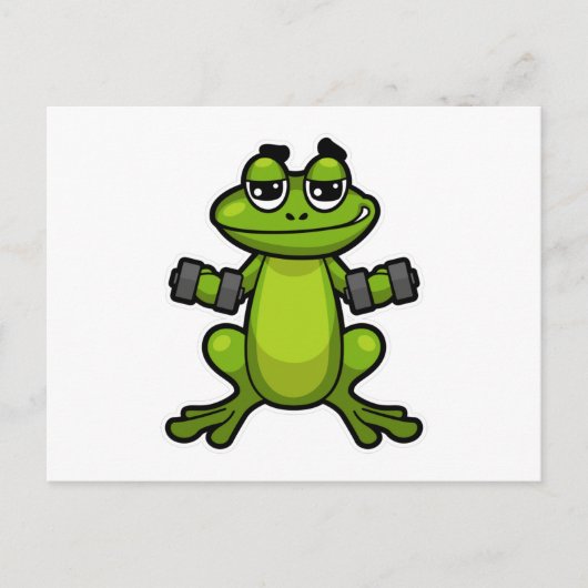Frosch beim Bizepstraining mit Hanteln Postkarte (Vorderseite)
