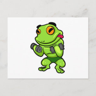 Frosch beim Bizepstraining mit Hanteln Postkarte