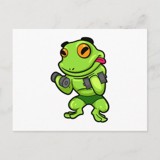 Frosch beim Bizepstraining mit Hanteln Postkarte (Vorderseite)