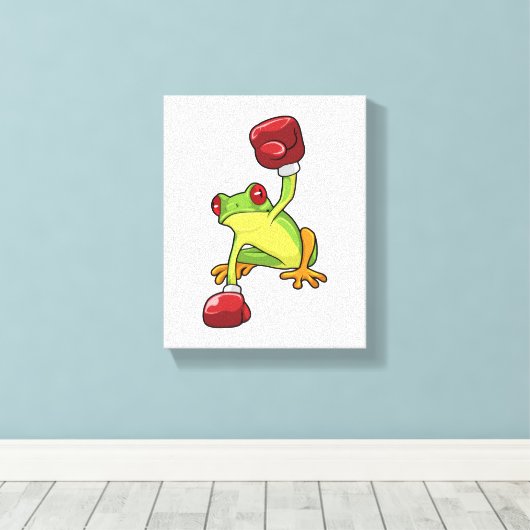 Frosch beim Boxen mit Boxhandschuhen Leinwanddruck (Insitu (Holzboden))
