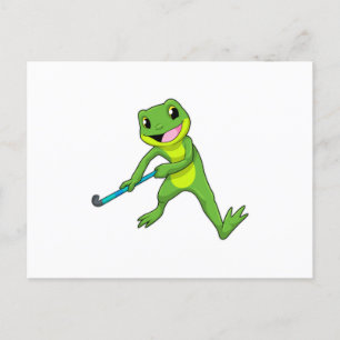 Frosch beim Hockey mit Hockeyschläger Postkarte