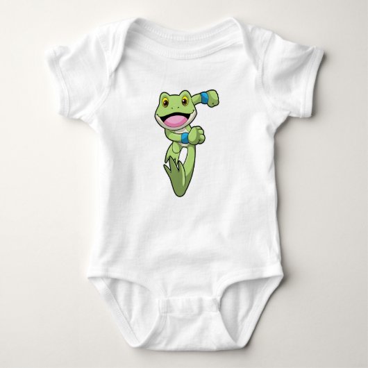 Frosch beim Laufen mit Sweatband Baby Strampler (Vorderseite)
