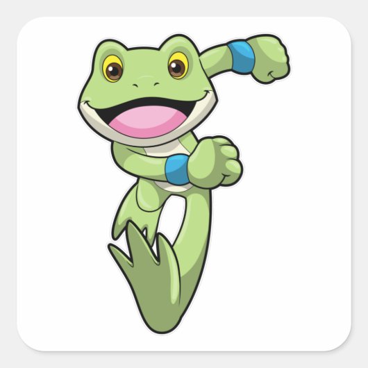 Frosch beim Laufen mit Sweatband Quadratischer Aufkleber (Vorderseite)