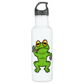 Frosch beim Schultertraining mit Dumbells Edelstahlflasche (Vorderseite)