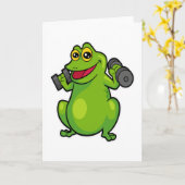 Frosch beim Schultertraining mit Dumbells Karte (Gelbe Blume)