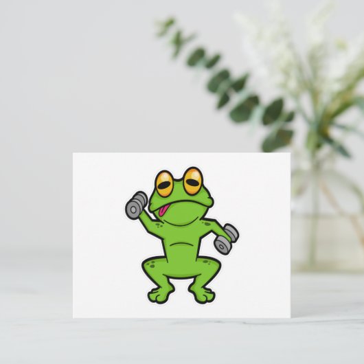 Frosch beim Schultertraining mit Dumbells Postkarte (Stehend Vorderseite)