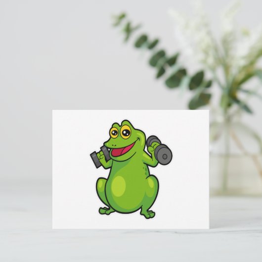 Frosch beim Schultertraining mit Dumbells Postkarte (Stehend Vorderseite)