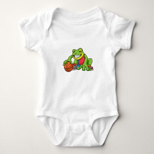 Frosch beim Sport mit Basketball Baby Strampler (Vorderseite)