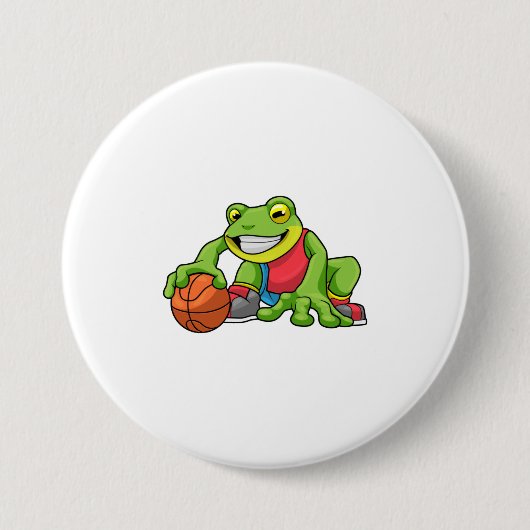 Frosch beim Sport mit Basketball Button (Vorderseite)