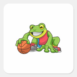 Frosch beim Sport mit Basketball Quadratischer Aufkleber