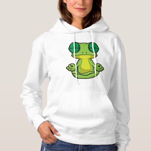 Frosch beim Yoga in Cross-Binary Hoodie (Vorderseite)