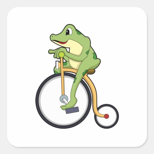 Frosch beim Zirkus mit Fahrrad.PNG Quadratischer Aufkleber (Vorderseite)
