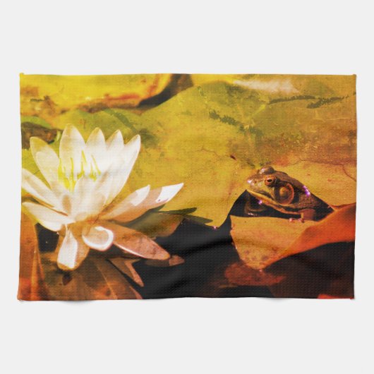 Frosch Bewässerung Lilie Abstrakt gestört Geschirrtuch (Horizontal)