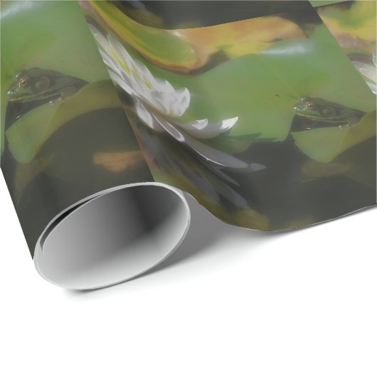 Frosch Bewunderung Wasser Lily Lotus Blume Natur Geschenkpapier (Rolleneckpunkt)