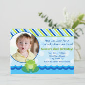 Frosch Birthday Einladung Foto-Karte (Stehend Vorderseite)