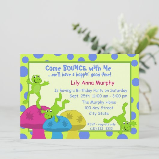 Frosch Bounce Geburtstag Einladung (Stehend Vorderseite)