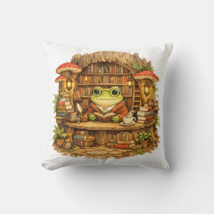 Frosch-Buchladen-Shirt Cottagecore-Frosch beim L Kissen