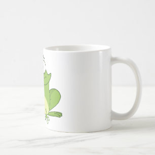 Frosch-Cartoon-Charakter, der heraus seine Zunge Kaffeetasse
