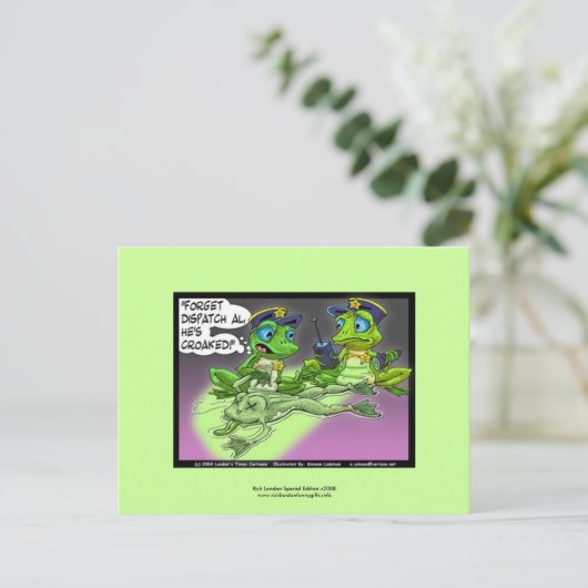 Frosch Cartoon der Mordpolizei auf sonnigen Postka Postkarte (Stehend Vorderseite)