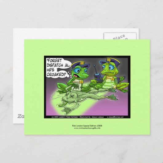 Frosch Cartoon der Mordpolizei auf sonnigen Postka Postkarte (Vorne/Hinten)