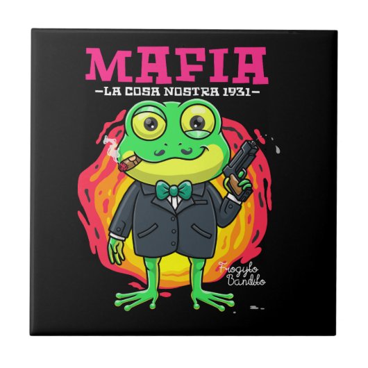 Frosch Cartoon Mafia Abbildung mit T - Shirt-Mooke Fliese (Vorderseite)
