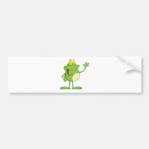Frosch-Cartoon-Maskottchen-Charakter, der einen Autoaufkleber